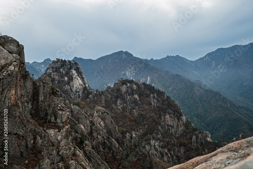 Seoraksan National Park granite peaks against cloudy sky