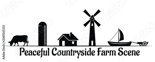 Peaceful Countryside Farm Elements Vector Artwork.