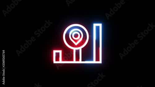 Neon glowing navigation graph animation showing data growth and location pinpointing.