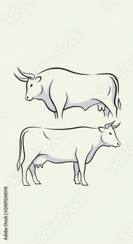 Stylized Line Drawing of a Bull and a Cow.