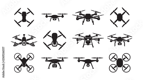 Diverse Set of Drone and Quadcopter Silhouettes for Technology and Innovation Concepts