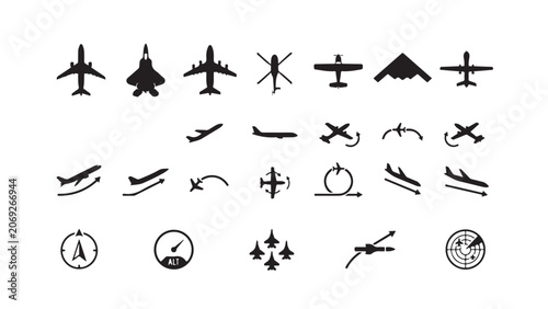 Aviation and Aircraft Flight Path Icon Set