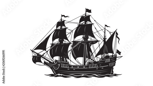 Vintage Sailing Ship Galleon Silhouette Illustration