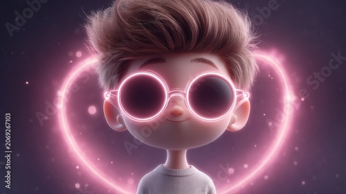 Adorable Cartoon Character Sporting Heart Shaped Glasses And Trendy Hair Against A Vibrant Backdrop