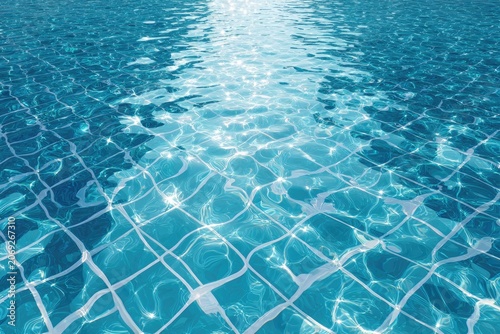 Close-up of glistening water surface, with ripples and grid pattern, in varying shades of blue