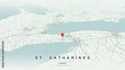 Modern minimalist vector map of St. Catharines, Ontario, Canada. High-quality scalable illustration of St. Catharines downtown city grid for posters design.