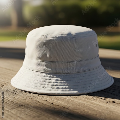 Blue denim baseball cap on concrete surface.