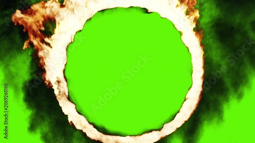 Burning Ring, Fire Portal on a Green Screen Background, 3d Animation. 4K
