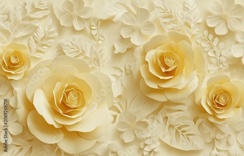 A gentle, light yellow paper flower arrangement, creating a soft, naturalistic floral design