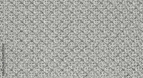Stereogram of a smiling face hidden within a textured pattern.