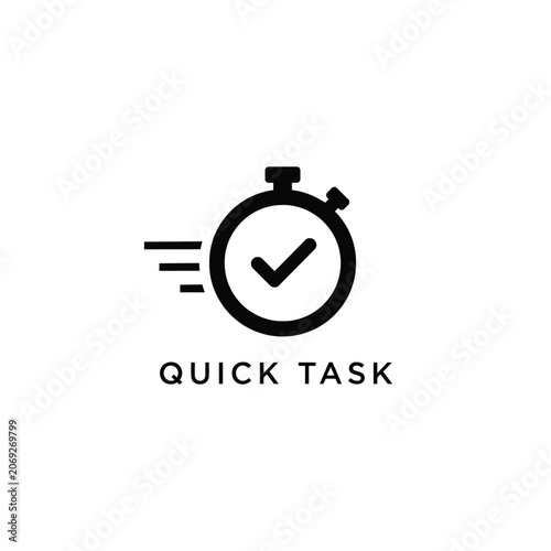 Slika na platnu Stopwatch with checkmark icon a flat black symbol representing swift task comple