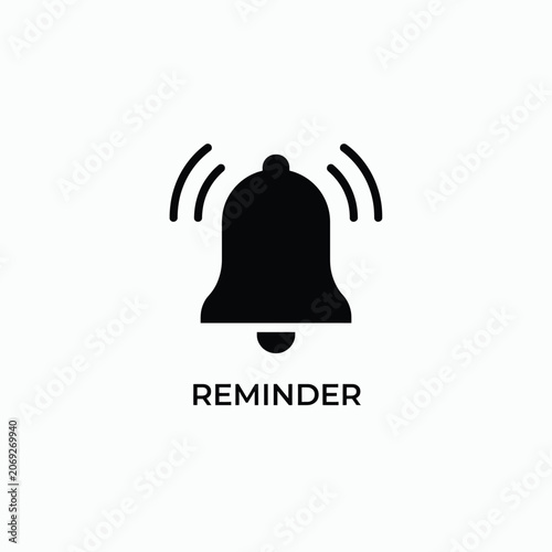 Black silhouette of a bell with sound waves on a white background representing a notification alert alarm black and white communication