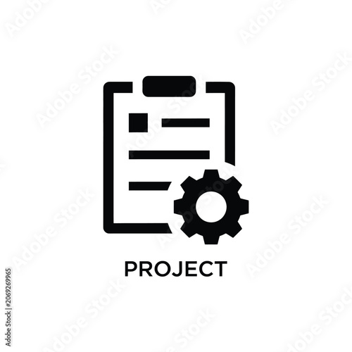 Document with gear icon a flat black silhouette on a white background representing project management paper list checklist icon