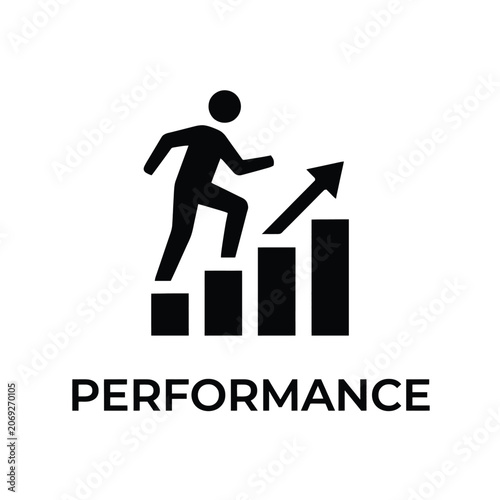 Silhouette of a person climbing a bar graph with rising arrows on a white background achievement analytics arrow ascent