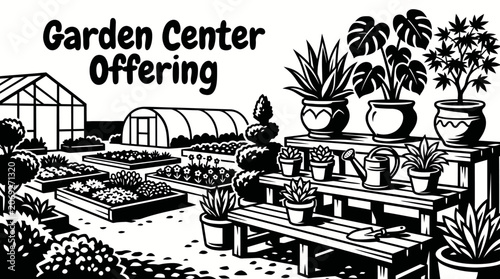 Tableau sur toile garden center featuring decorative plants, seeds, outdoor supplies and landscaping products for home and commercial gardening