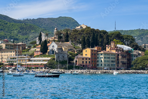 Scenic view of Santa Margherita Ligure harbor, a popular tourist destination in Liguria region, Italy