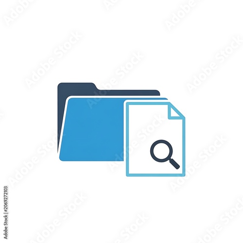 Blue folder with magnifying glass icon on white background.