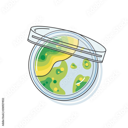 Vibrant petri dish with colorful bacteria growth in laboratory setting