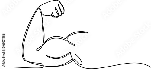 Fotografía Continuous single line drawing of a strong muscular arm flexing bicep muscle rep