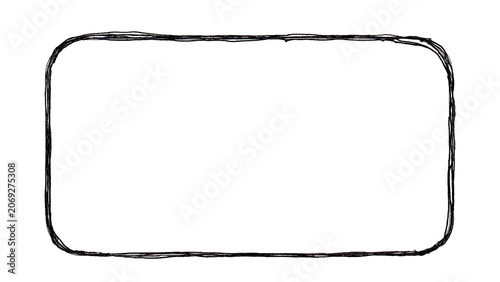 Black Hand-Drawn Scribble Rectangular Frame isolated on Transparent Background
