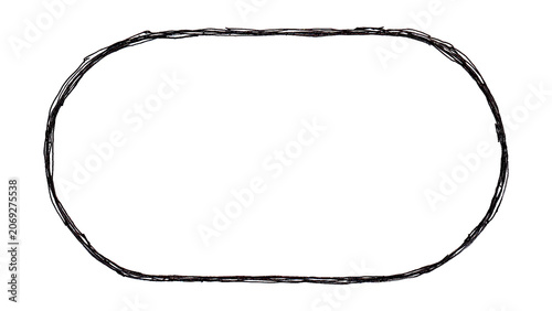 Black Hand-Drawn Scribble Rounded Rectangular Frame isolated on Transparent Background
