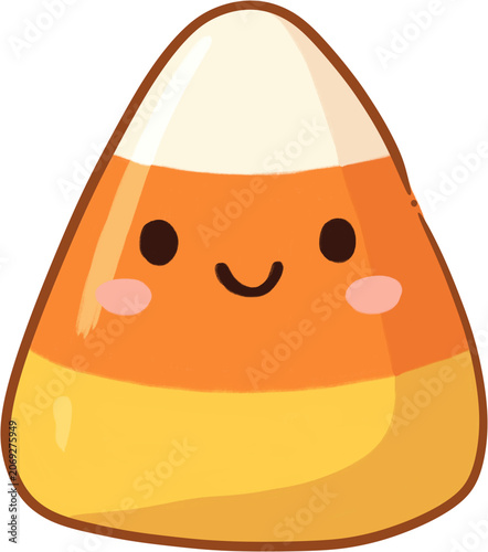 Cute candy corn cartoon character with a happy smiling face, Perfect for Halloween seasonal design.
