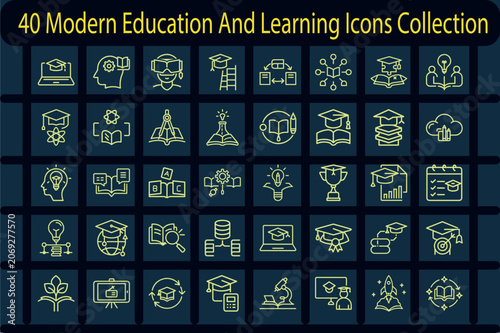 Modern Education And Learning Icons Collection Bundle