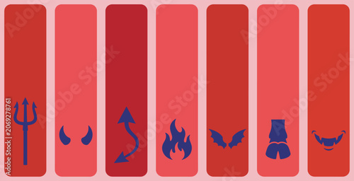 Obraz na plátne Collection of devilish symbols and icons in shades of red and pink, representing evil and temptation