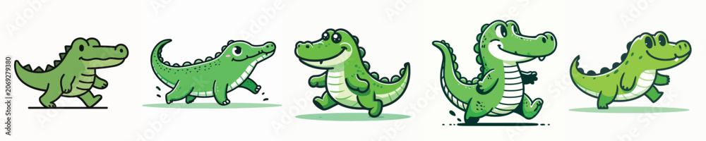 Fototapeta premium Cute Crocodile Character Illustration Set with Cartoon Reptile Mascot Design