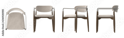 Photos Modern armchair with curved back and wooden legs, studio shot