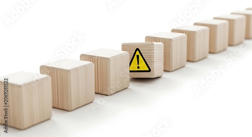 Wooden blocks in a row with one block standing out isolated on white background
