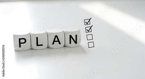 Plan concept with checklist on white background isolated on white background