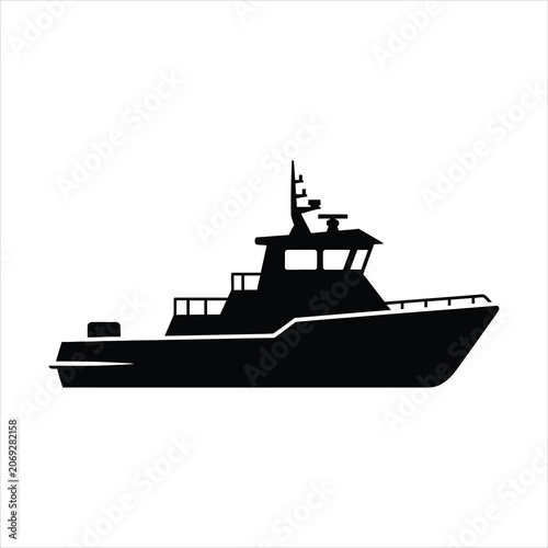 Modern patrol boat motor yacht vessel silhouette vector  illustration isolated on white