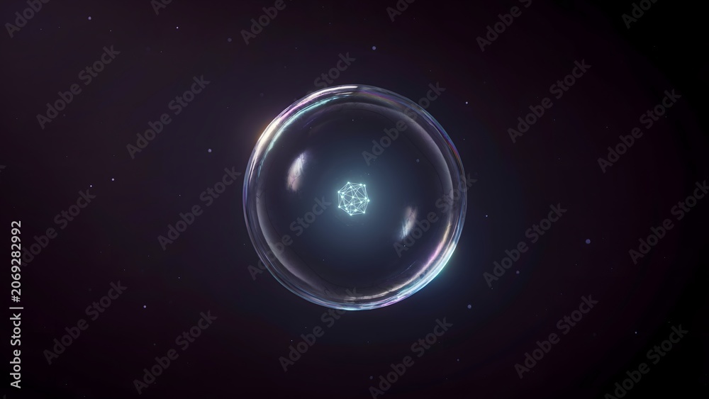 Fototapeta premium Floating Glass Sphere with Geometric Pattern and Reflections in Space