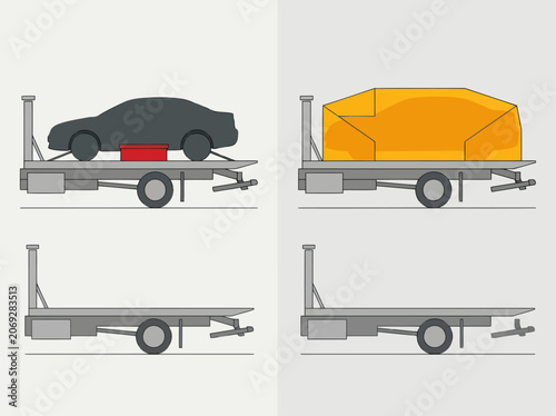Quadro em tela Illustration comparing raw post-accident vehicle hauling security vs