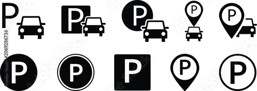 Assortment of Parking Icons and Symbols vehicle automobile Grainy