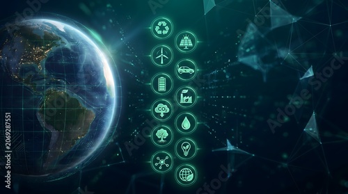 Vertical Eco Friendly Icons Next to Earth Globe