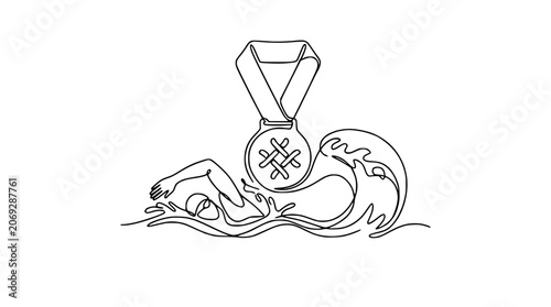 Swimmer Wins Gold Medal in Continuous Line Art Style