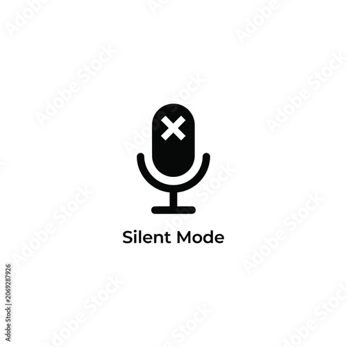 Fotografi Microphone with cross icon on a white background representing a muted or silent
