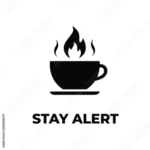 Fotografie Black silhouette of a teacup with steam rising set against a plain white backgro