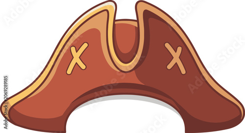 Tableau sur toile Detailed cartoon brown pirate tricorne hat with gold edging