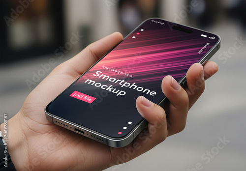 Close-up of a smartphone in hand mockup