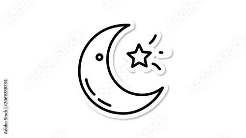 Animated Crescent Moon and Shining Star Icon on White Background