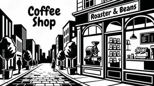 Quadro su tela premium coffee retail store showcasing fresh coffee beans, brewing equipment, gr