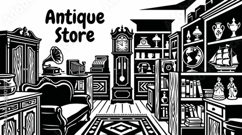 Fotografie Antique Store Filled with Historical Furniture Collectibles Artwork and Vintage