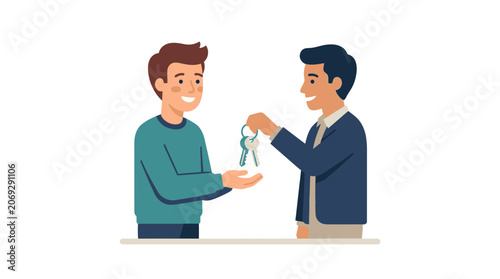 Two men exchanging a house key.
