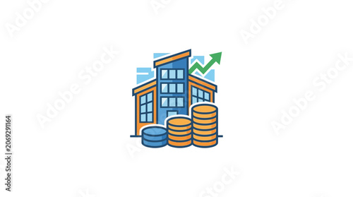 Business Building with Stacked Coins.