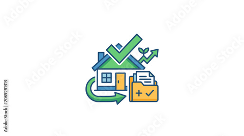 Green house with check mark icon.