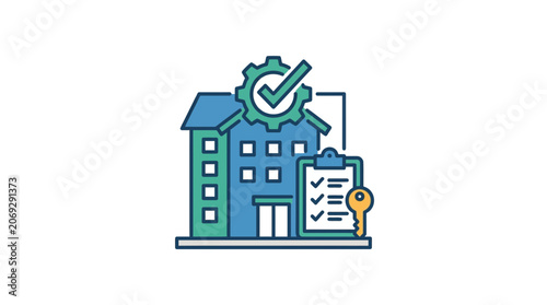 House with checklist and key icon.