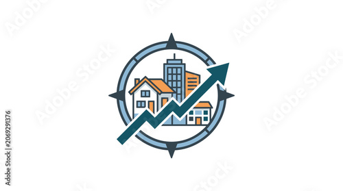 Houses with growing graph arrow.